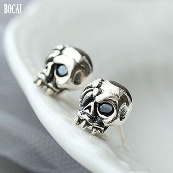 

2021 cai new real 100% s925 sterling sier non-mainstream retro skull man earrings 9utw, Golden