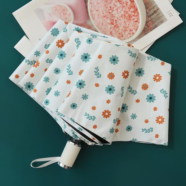 

umbrellas becautiful flower 3 folding umbrella woman anti-uv 50+ uv sun protection windproof black coating 8k parasols