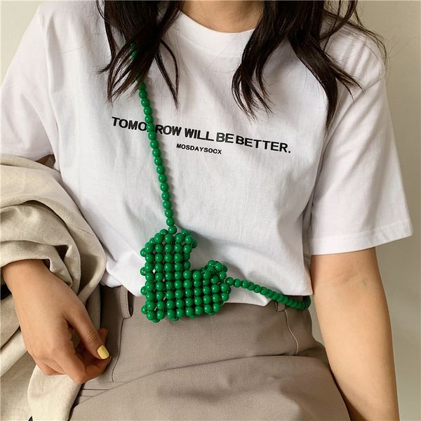 

daily bagacrylic beaded woven messenger bag new fashion girl shoulder bags mini heart-shaped pack crossbody packs lipstick package women