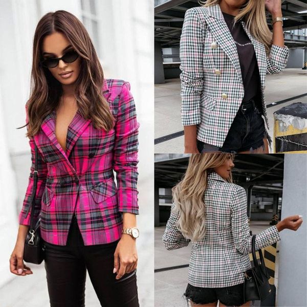 

women's suits & blazers stylish fashion office wear button vintage loose plaid lady female simple england style short coats, White;black