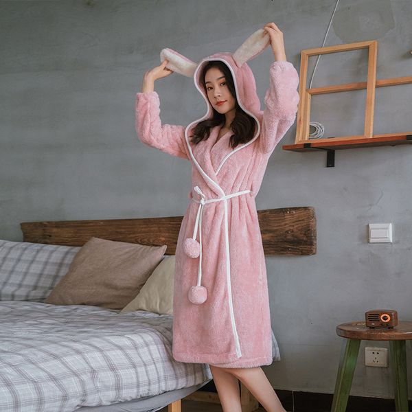 

women's sleepwear winter warm thicken robe flannel long sleeve nightwear woman cartoon cute leisure animal thick pajamas 3i3l, Black;red