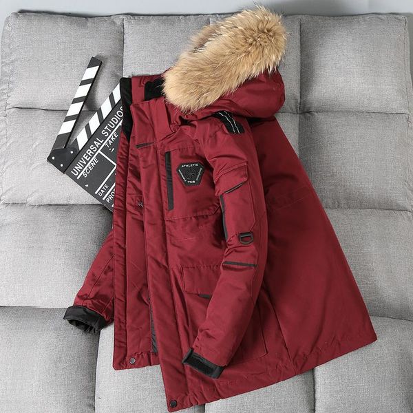 

running jackets thicken men's down jacket with big real fur collar warm parka -30 degrees men casual waterproof winter coat size 3xl, Black;red
