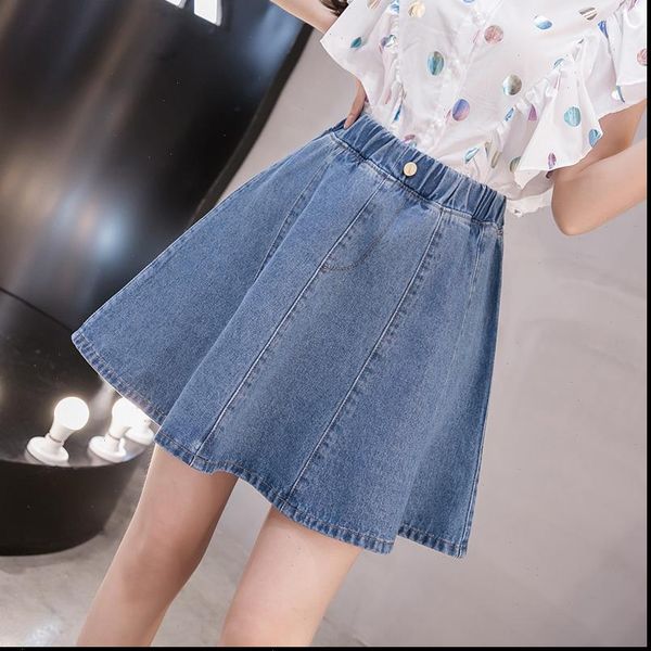 

summer denim mini women skirt plus size high waist korean jeans loose fashion a line blue ladies skirts s 5xl, Black