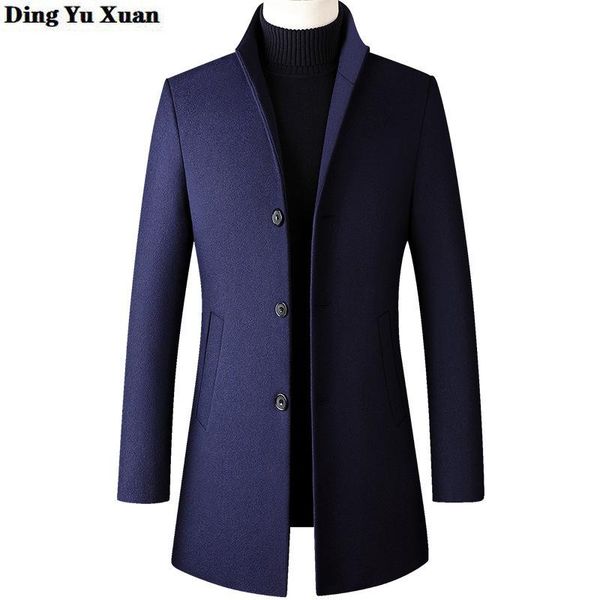 

plus size 30% wool mandarin collar long overcoat men slim fit single breasted woolen blends trench coat for men gray burgundy, Black