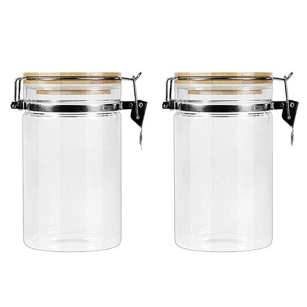 

storage bottles & jars 2pcs durable glass sealed can tank bamboo lid canister reusable jar for grain candy