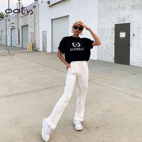 

women's pants & capris casual polyester sashes trousers female zipper patchwork loose straight pant mujer white streetwear suit 2021 sp, Black;white