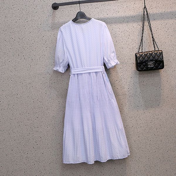 

plus size -4xl chiffon women 2021 new summer polka dot puff vintage short sleeve dresses plied the line dressed msty, White