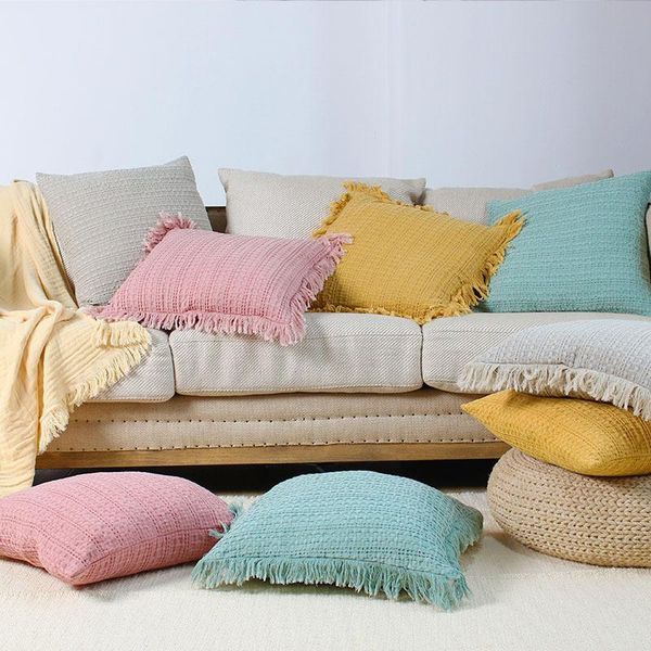 

cushion/decorative pillow tassels cushion cover 45x45cm case cotton waffle for home decoration pink beige yellow green sofa bed