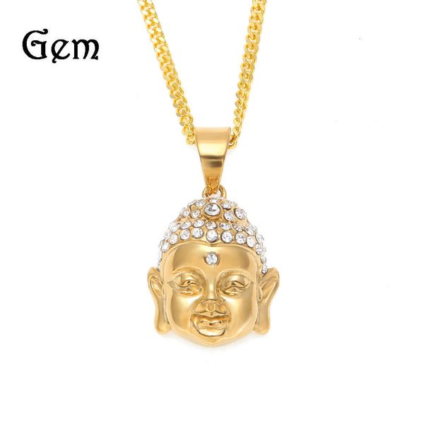 

new stainless steel trendy men's necklace gold plated buddha pendant, Silver