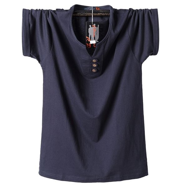 

2021 summer men t shirt button slim fit fashion cotton short sleeve t shirts men v neck casual t-shirt solid 6xl 7xl 8xl tee 210317, White;black