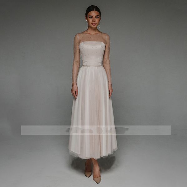 

elegant beading special occasion homecoming dress ankle length simple long sleeve bridal party gowns strapless robe de mariage 2022 high qua, Blue;pink
