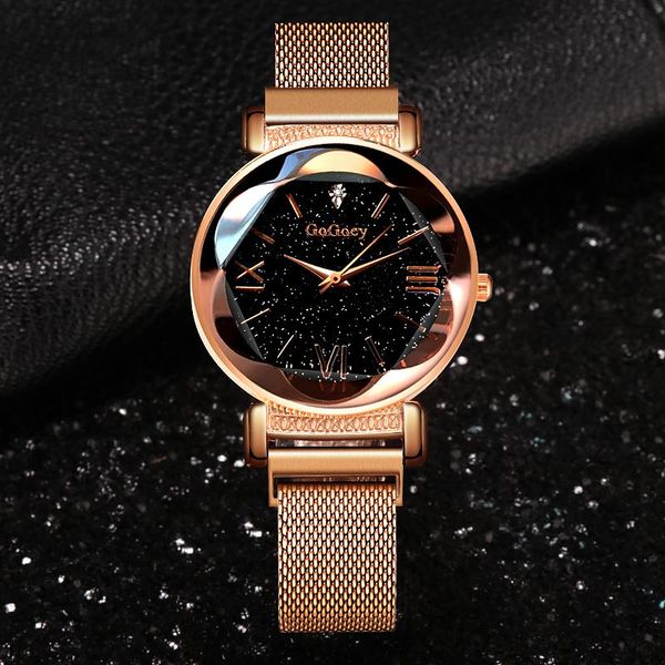 

wristwatches 2021 gogoey fashion starry sky watch women rose gold watches magnetic mesh belt quartz wistwatches relogio feminino, Slivery;brown