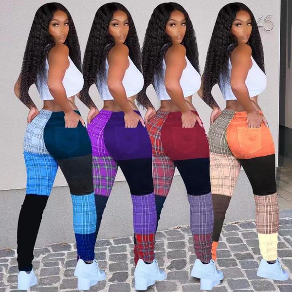 

women's pants & capris echoine plaid print patchwork hight waist casual women activewear pencil trousers streetwear autumn spring jogge, Black;white