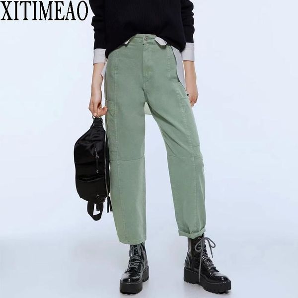 

women's jeans 2021 women vintage solid high waist loose ankle-length casual denim pants baggy ninth, Blue