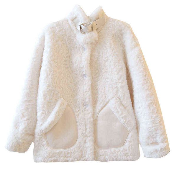 

2021 autumn and winter fur one-piece imitation lamb hair short coat women's korean loose warm small top, Black;brown