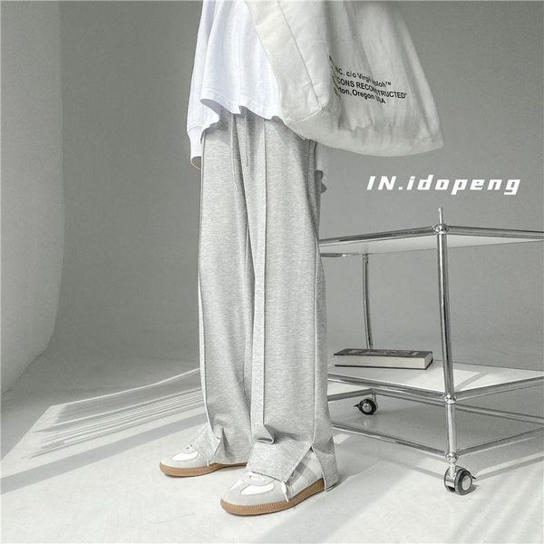 

korean style cotton wide-leg pants men's fashion casual pants men streetwear loose hip-hop straight-leg mens trousers, Black