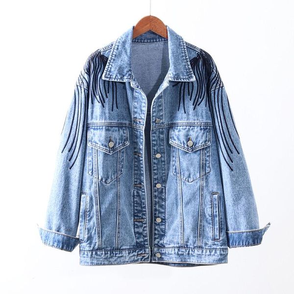 

women's jackets [ewq] autumn 2021 denim jacket women korean overcoats version turn-down collar loose fashion pure color ladies coat qb, Black;brown