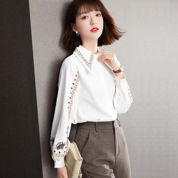 

mode chiffon female 2021 spring retro white sleeve design long shirt casual sale ifot, Black;gray