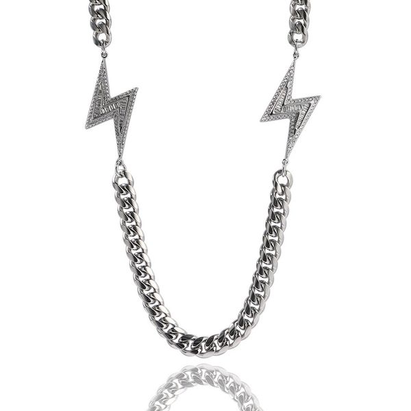

miami cuban link chain necklace men hip hop jewelry gold silver necklaces stainless steel lightning necklace