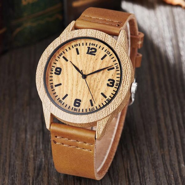 

wristwatches 2021 men leather band quartz fashion wooden watches casual imitation wood watch no brand stocks, Slivery;brown