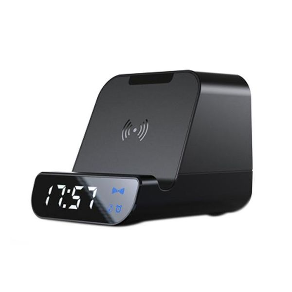 

wireless bluetooth speaker alarm clock charging mobile power bluetooth speaker clock 4 in 1 with mic for call phones phone brack