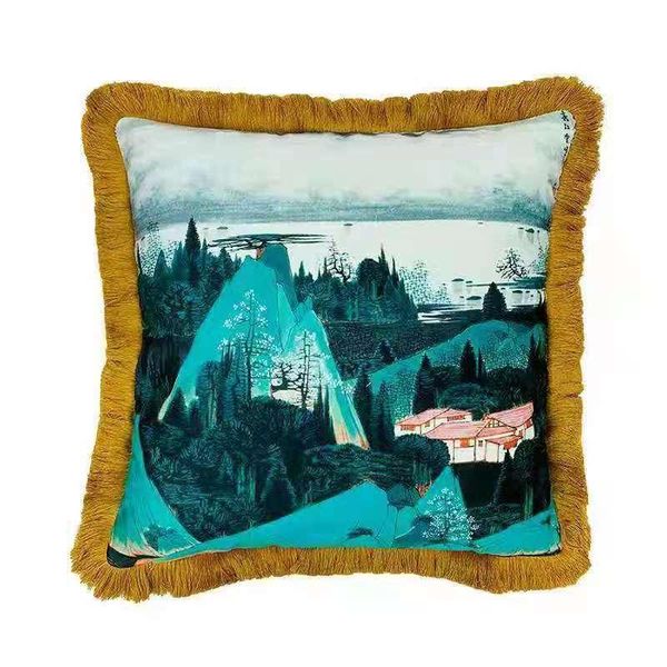 

cushion/decorative pillow chinese ink painting landscape case household velvet cushion coves