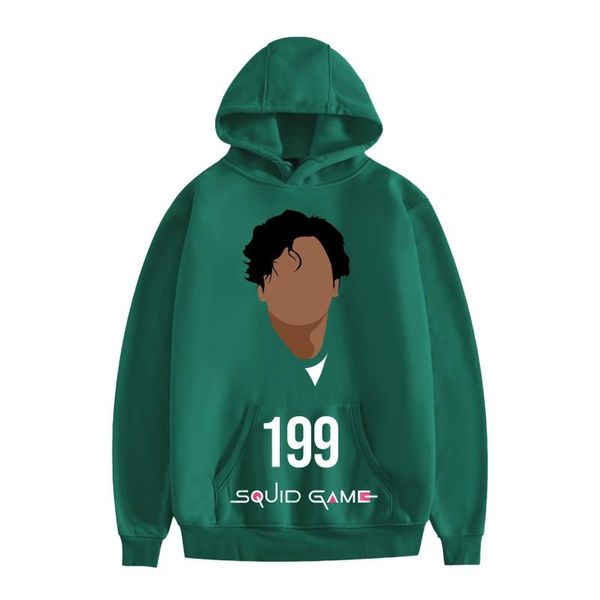 

men's hoodies & sweatshirts squid games men women autumn winter fleece hooded pullover fun number 199 printed long sleeve pocket top, Black