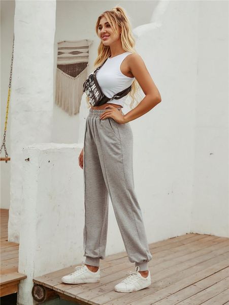 

high waist all-match commuter leisure sports trousers, White;red