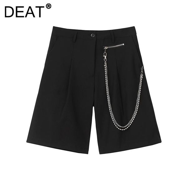 

women's shorts [deat] 2021 summer fashion tide straight-leg pants high waist solid color chain loose personality women 13z997, White;black