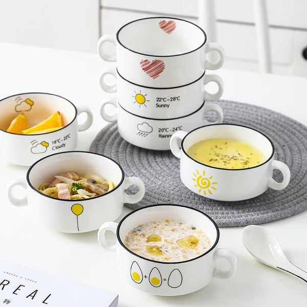 

bowls 4.5 inches ceramic soup bowl salad with handgrips snack fruit dessert rice ramen household infant baby feed