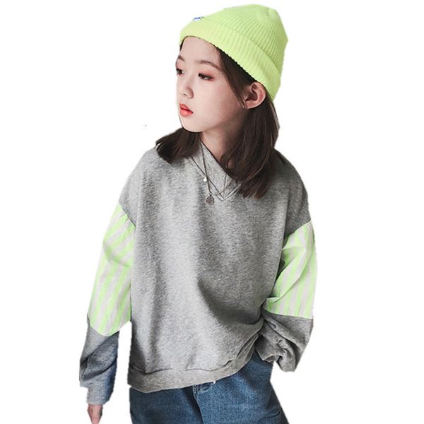 

2021 korean style sweatshirts girls cotton splice design new fall with loose v-low t-shirt for children zy8a, Black