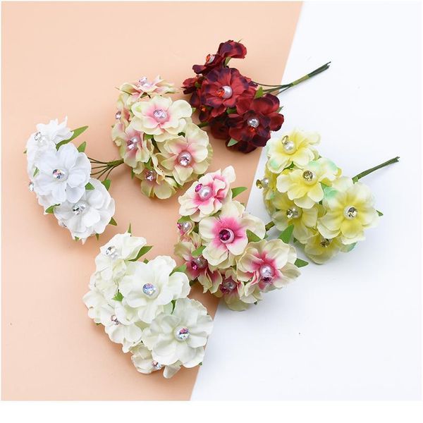 

6pcs pearl flower multicolor silk cherry fake plants home decoration accessories decorative flowers wreaths artificial qylmke