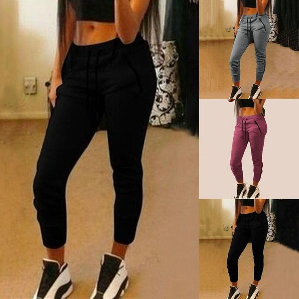 

women's pants & capris women casual sport solid running jogger female tracksuit elastic waist ladies sweatpants baggy trousers, Black;white