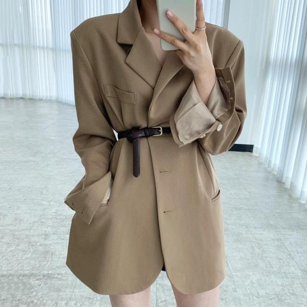

women's suits & blazers nomikuma notched collar elegant women single breasted loose double posckets long sleeve jackets korean fashion, White;black