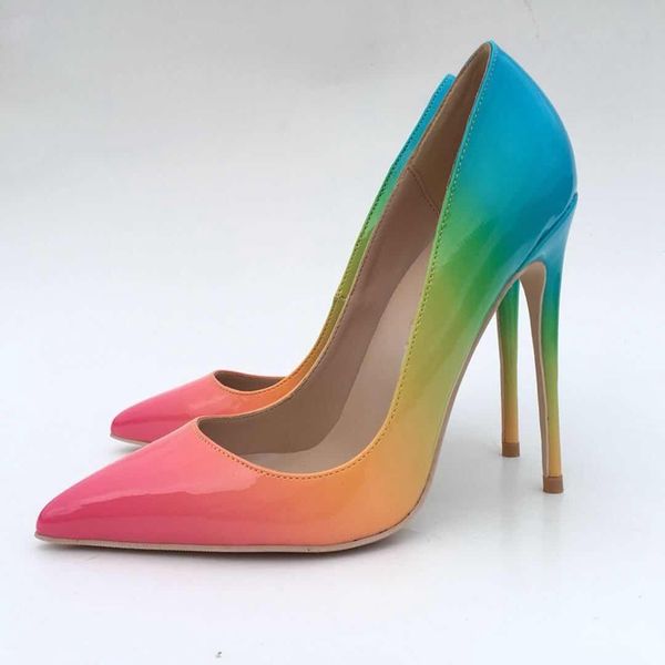 

fashion high heeled lady pumps shallow pointed toe woman party shoes slip-on rainbow women wedding shoes 210225, Black