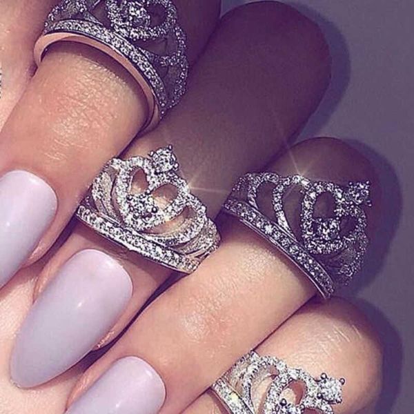 

wedding rings fashion crown romantic princess heart ring bridal size 5-10 jewelry gift, Slivery;golden