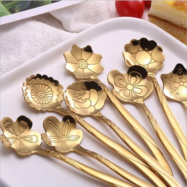 

spoons stainless steel coffee spoon creative flower gold dessert ice cream scoop wedding parvors tools tableware