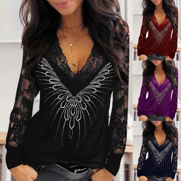 

women longe sleeve lace sequins v-neck long sleeves elegant blouses, Black;gray