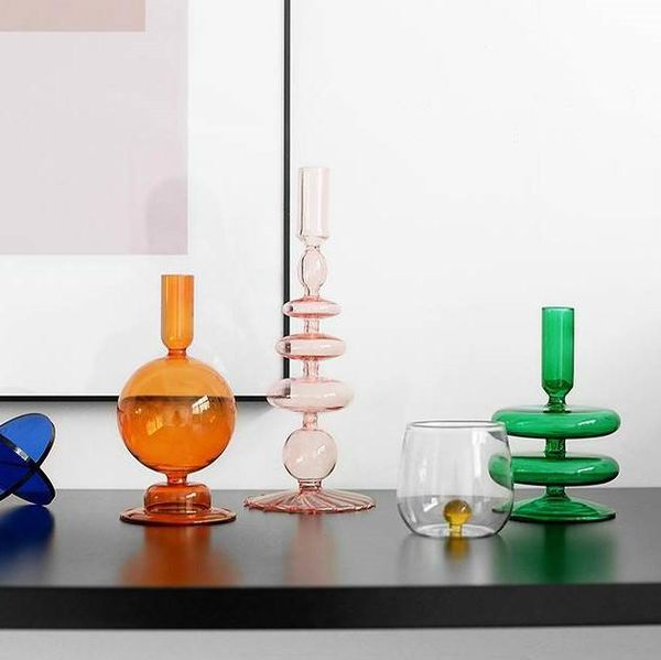 

candle holders handmade colored vintage glass candlestick moroccan romantic dinner wedding taper holder gift home decoration for