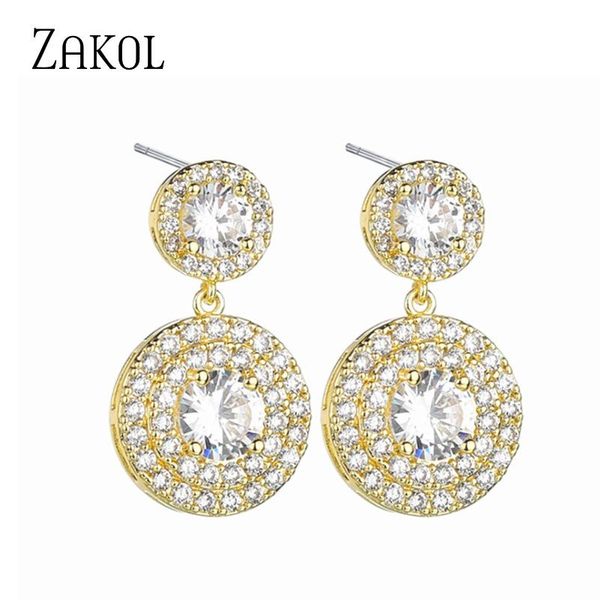 

dangle & chandelier zakol gold color round cubic zirconia charm drop earrings for elegant women wedding bridal earring jewelry wholesale de4, Silver
