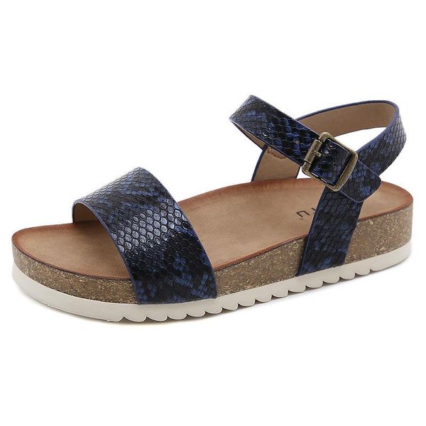 

sandals female sandal comfort shoes for women snakeskin anti-skid large size girls fashion low beach big 2021 fabric rome hoof heels sca, Black