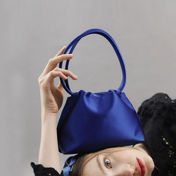 

evening bags luxury folds small solid color women baguette silk design ladie shoulder bag vintage female tote clutch purse handbag