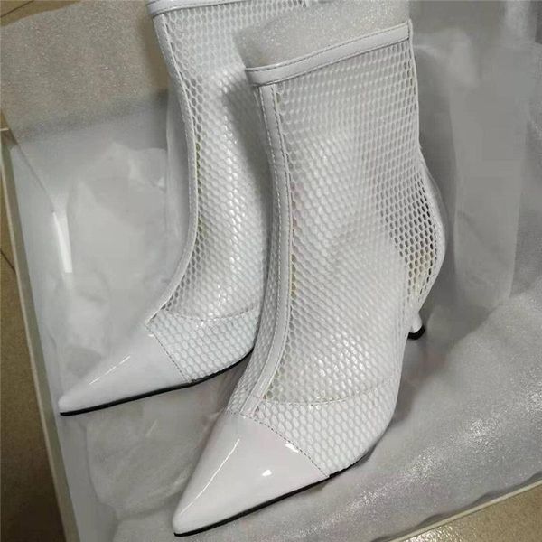 

boots cutouts mesh ankle woman summer pointed toe strange style high heels shoes women booties back zip black white sandal