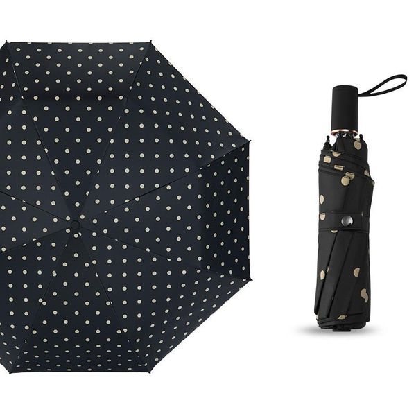 

umbrellas creative fashion wave point women sunny umbrella dual use parasol tri-fold small fresh and rainy