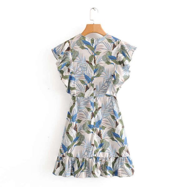 

m5759 women's wind new 2021 v-neck leaf summer print ruffle dress, Black;gray