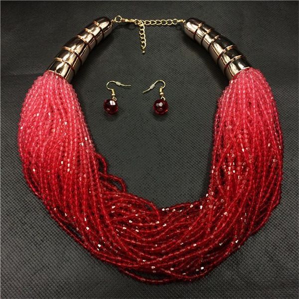 

earrings & necklace fashion punk multi layer beaded gradient color jewelry set for women dress party resin bead statement, Silver