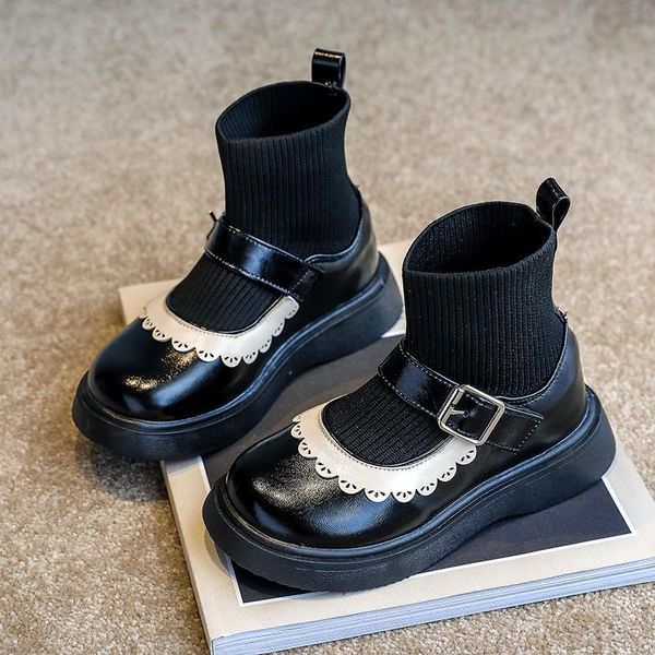 

boots 3-12 socks for kids shoes girls spring & autumn fashion children slip-on mid-calf flower side little girl, Black;grey
