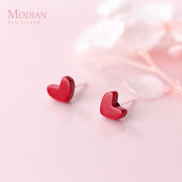 

red heart silver stud earrings for women 925 sterling fashion tiny earings jewelry simple accessories 210707, Golden;silver