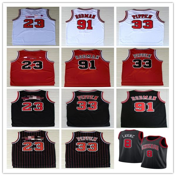 

mens 23 mj basketball jersey zach 8 lavine scottie 33 pippen 91 dennis basketball jerseys swingman red white blue black jerseys, Black;red