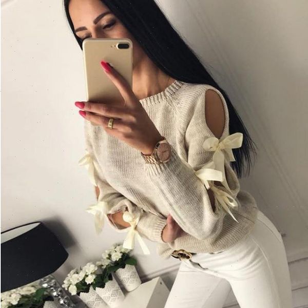 

knitted womens sweater women bowknot hollow out thin long sleeve pullover pull femme ribbed casual jumper winter clothes 2021, White;black